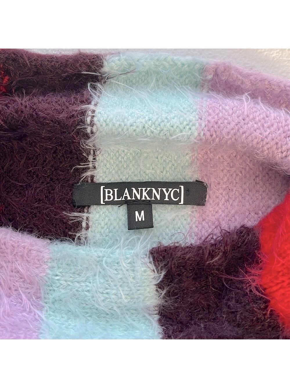 Blank NYC The Mad Hatter Sweater Eyelash Black Stripes Mock Neck Soft Top M NEW - Picture 7 of 11